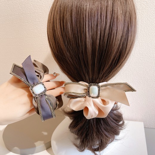 Women's Fabric Bow Knot Chain Hair Tie Temperament Headwear