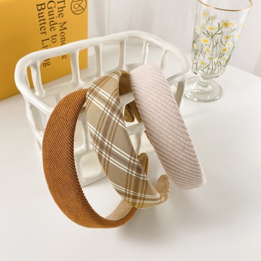 Wide Version Thick Solid Color Striped Plaid Headband