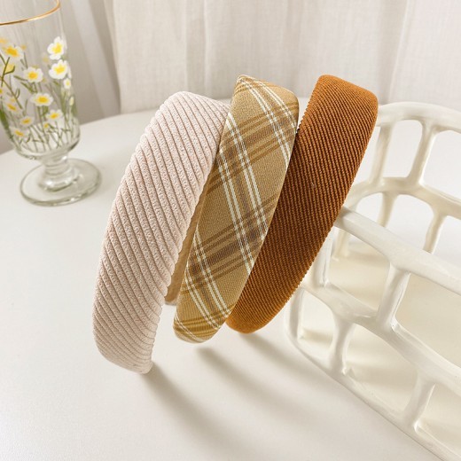 Wide Version Thick Solid Color Striped Plaid Headband