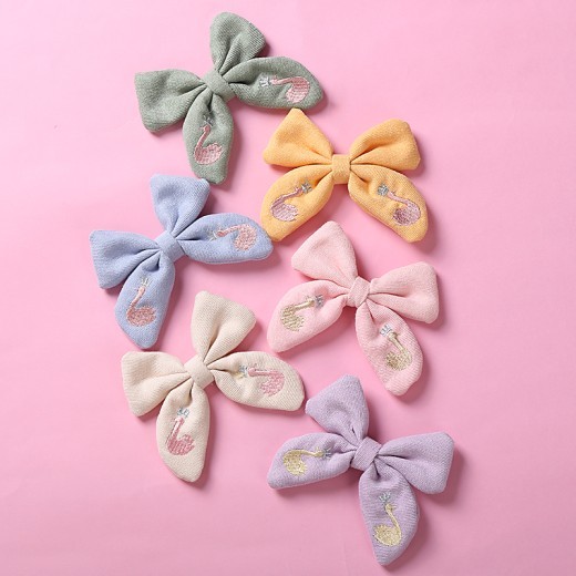 Beautifully Embroidered Cotton Children's Bow Hair Clip