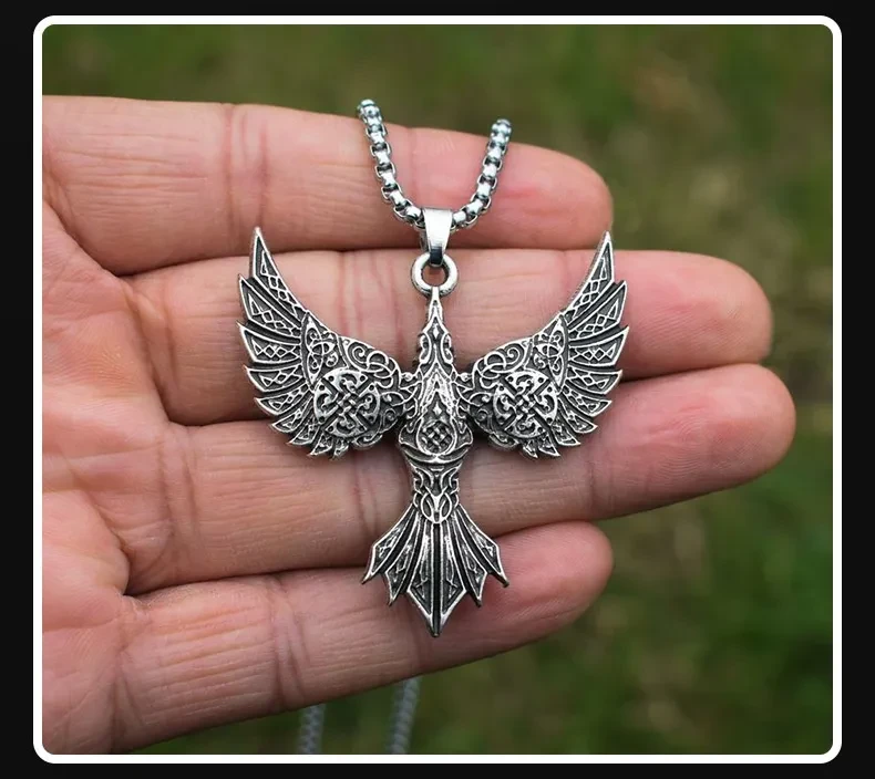 Vintage Viking Crow Pendant Necklace