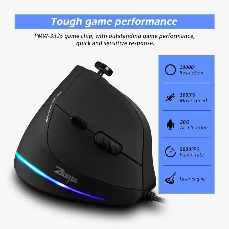 JOMAA C18 Wired Gaming Mouse with Vertical Rocker,
