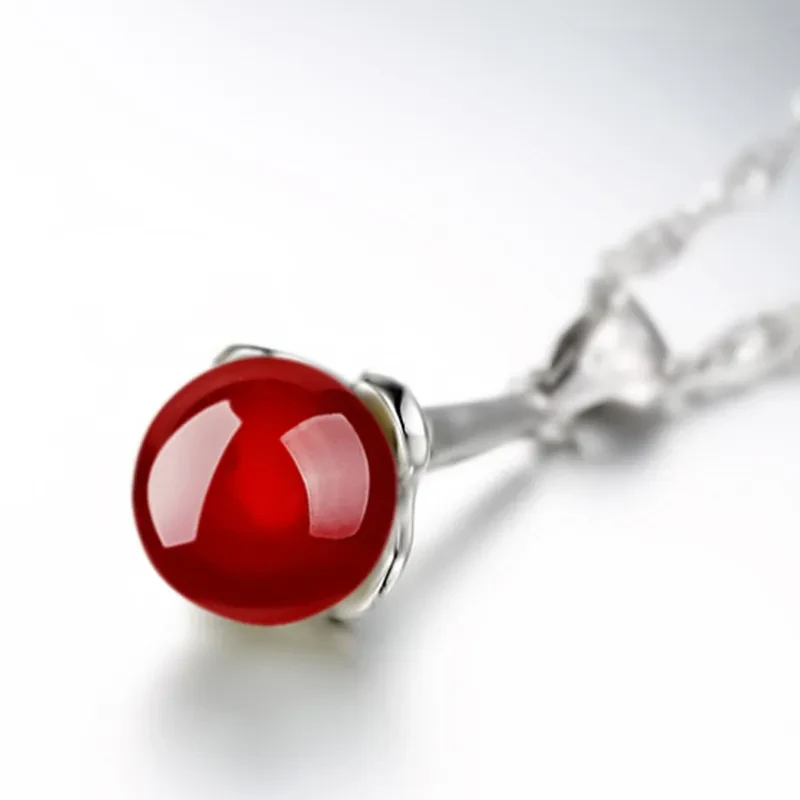 Natural Agate Stone Pendant Female Lucky Leaf Pastoral Flower Temperament Silver Plated Necklace Pendant