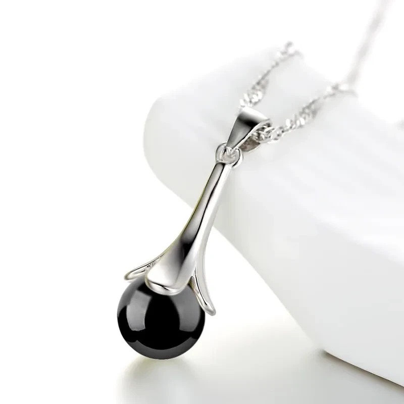 Natural Agate Stone Pendant Female Lucky Leaf Pastoral Flower Temperament Silver Plated Necklace Pendant