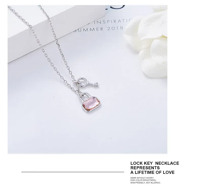Heart lock key pendant clavicle chain