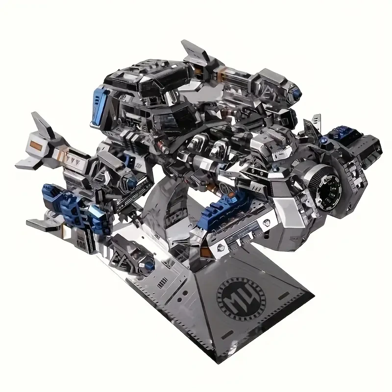 Detailed 3D Metal DIY Puzzle Model - Intricate Starship Design with Blue & Silver Accents
