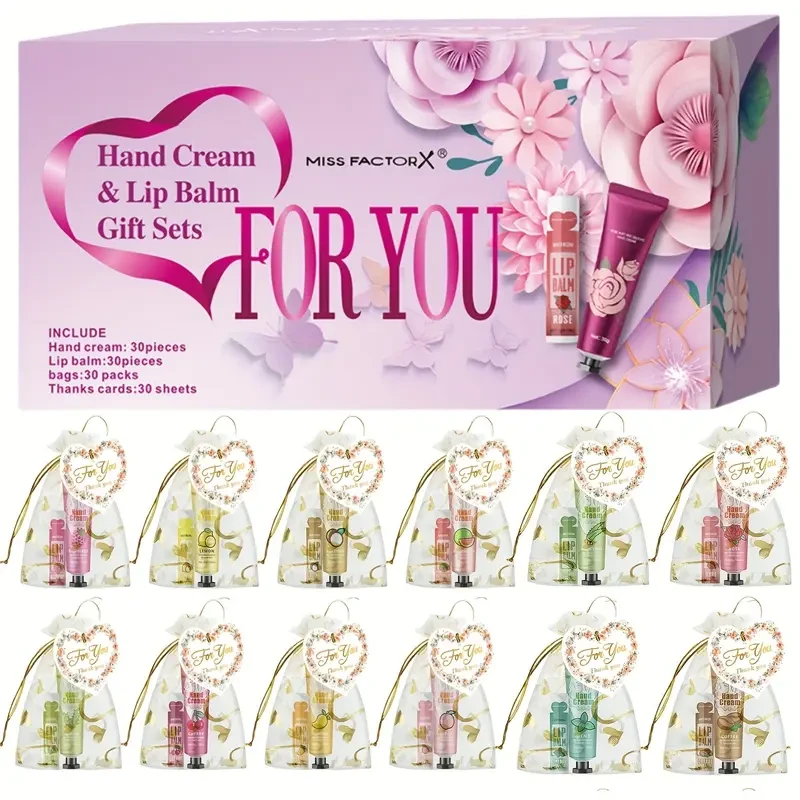 Miss FactorX 30pcs Gift Set: Hand Cream & Lip Balm Duos in 12 Scents