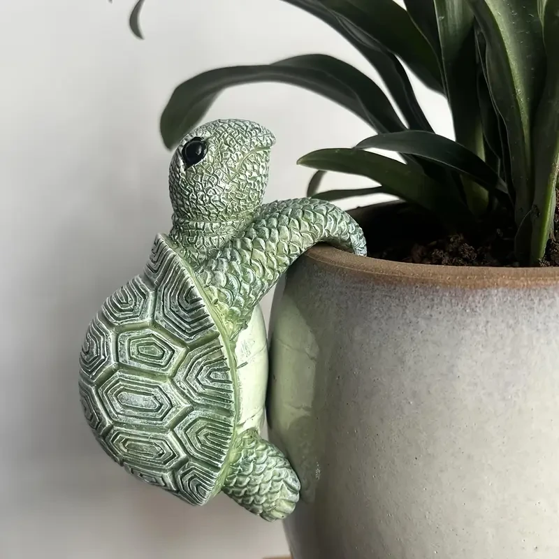Whimsical Cartoon Turtle Resin Hanging Planter