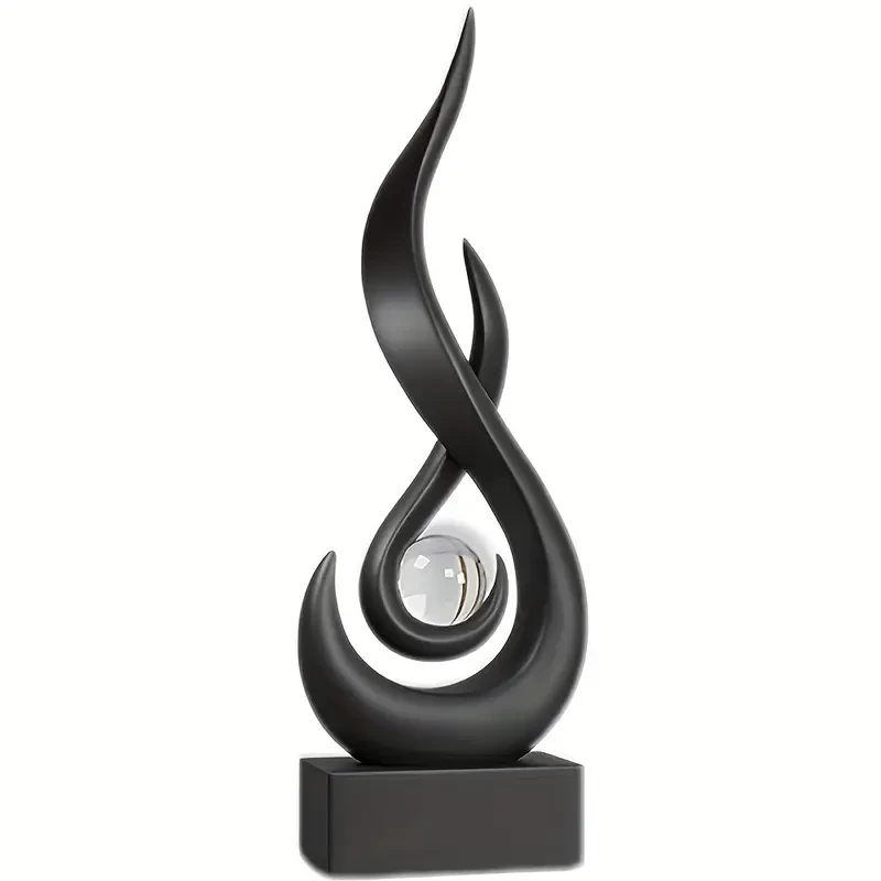 Elegant Black Flame & Pearl Ornament with 3cm Crystal Ball