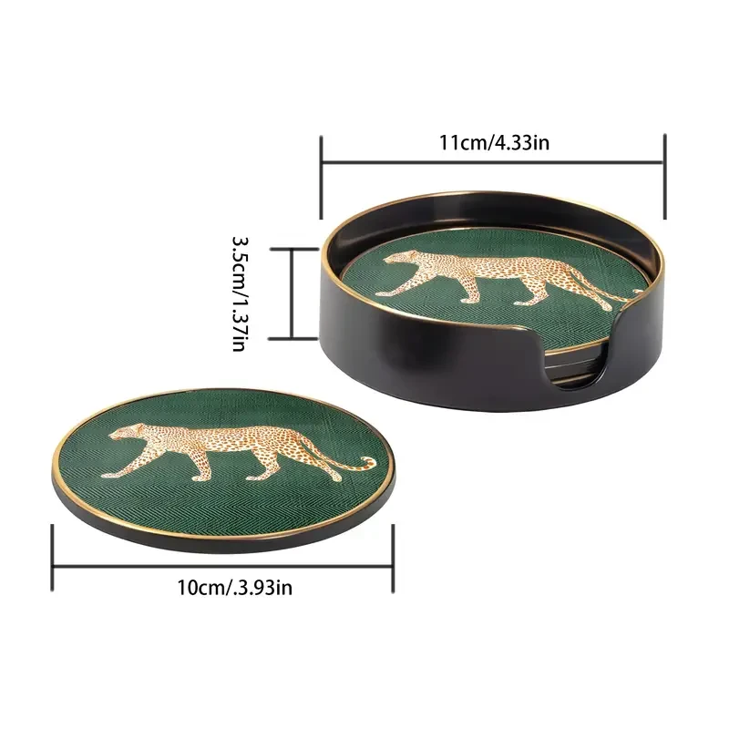 Glass Printed Coasters with Leopard Design