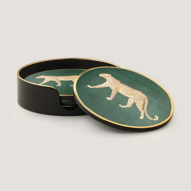 Glass Printed Coasters with Leopard Design