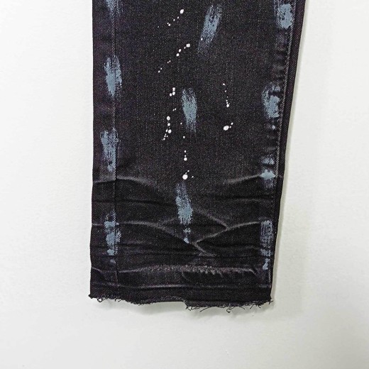 American High Street Ripped Stretch Paint Splash Straight Jeans Men