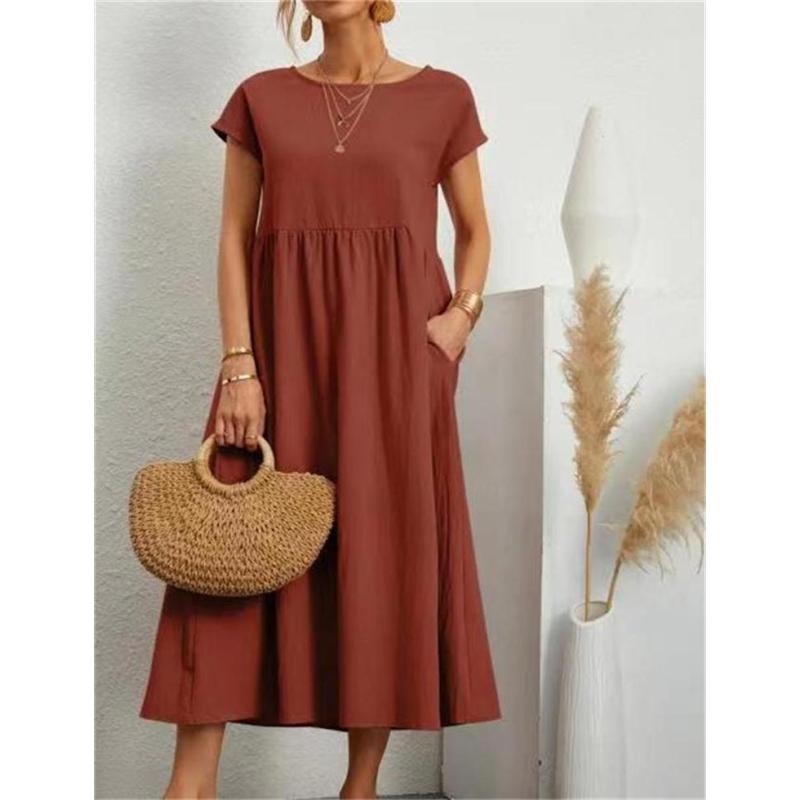 Solid Color Fashion Lantern Sleeve Loose Cotton Linen Skirt - Comfortable and Stylish Casual Skirt for Everyday Wear
