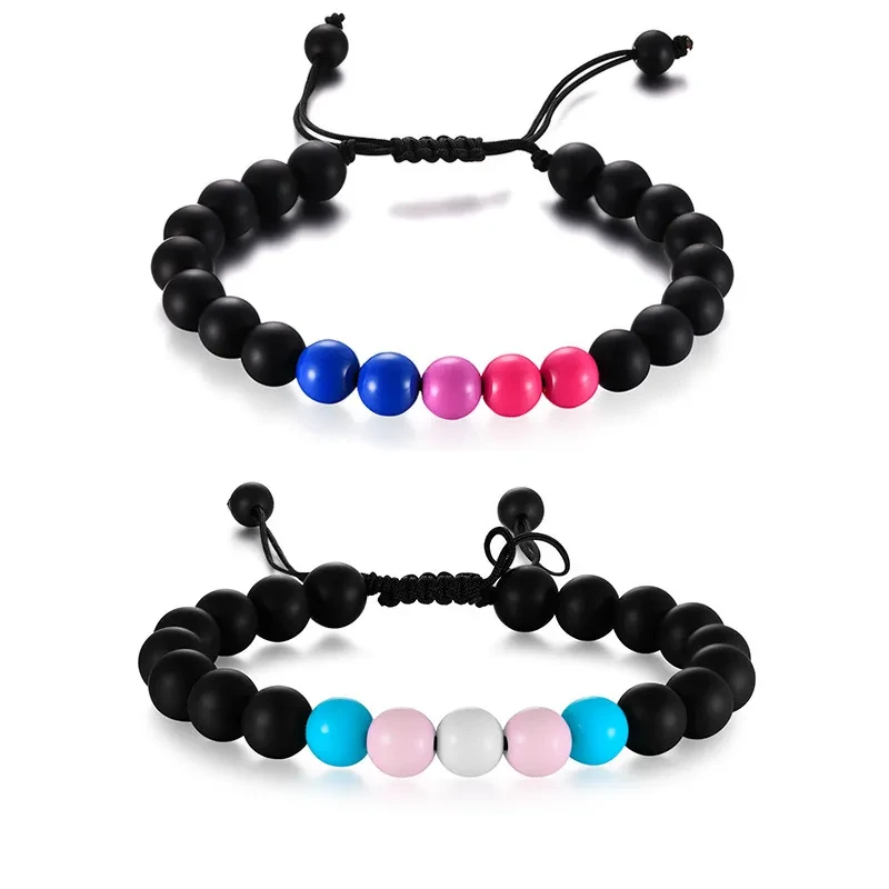 Acrylic Black Agate Beaded Bracelet - Friendship Bracelet for Men and Women, Stylish Unisex Jewelry