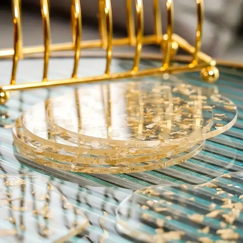 6pcs Luxury Golden Foil Acrylic Coaster Set