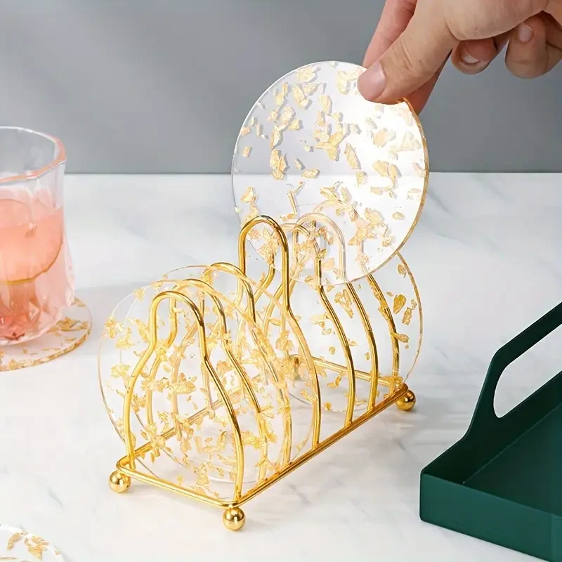 6pcs Luxury Golden Foil Acrylic Coaster Set