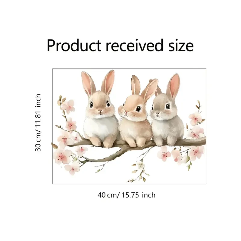 3D Art Deco Bunny Wall Stickers with Pink Flowers