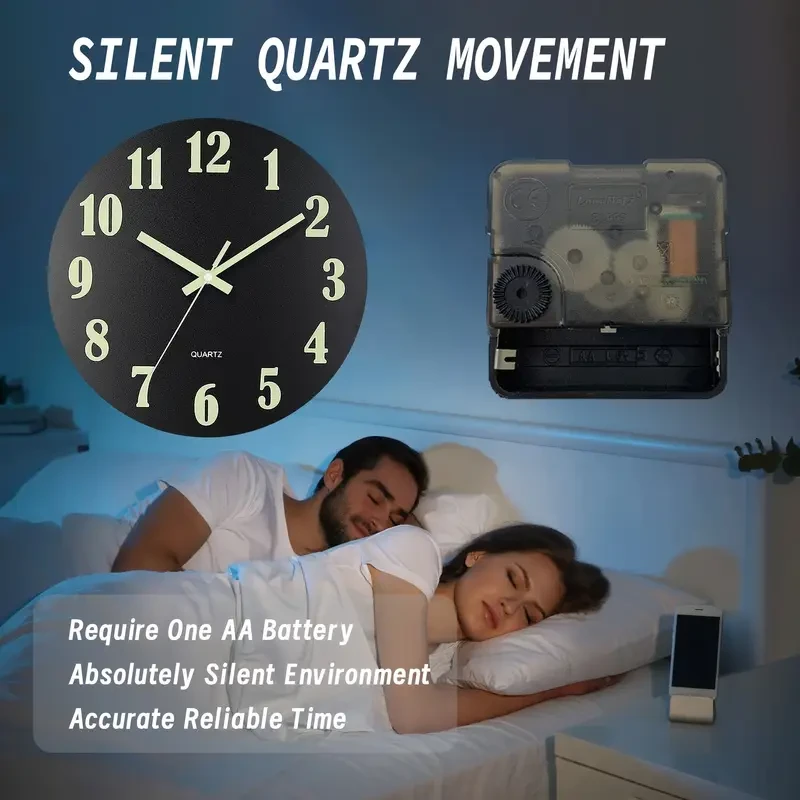 Retro Rustic Tuscan Simple 1pc Black Glow-in-the-Dark Wall Clock