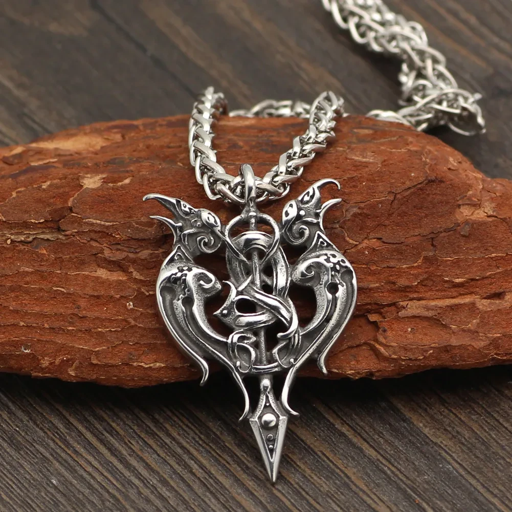 Viking Gemini Bearing Sword Men's Pendant Necklace Accessories Long Jewelry