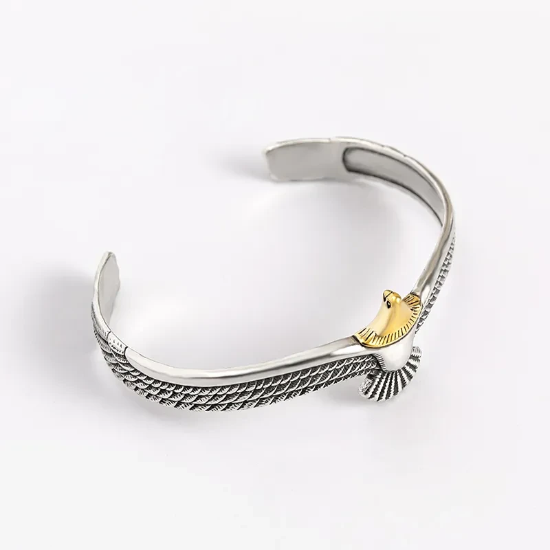 Ethnic Nordic Antique Silver Plated Bangle Eagle Hawk Cuff Bracelet For Men Viking Jewelry