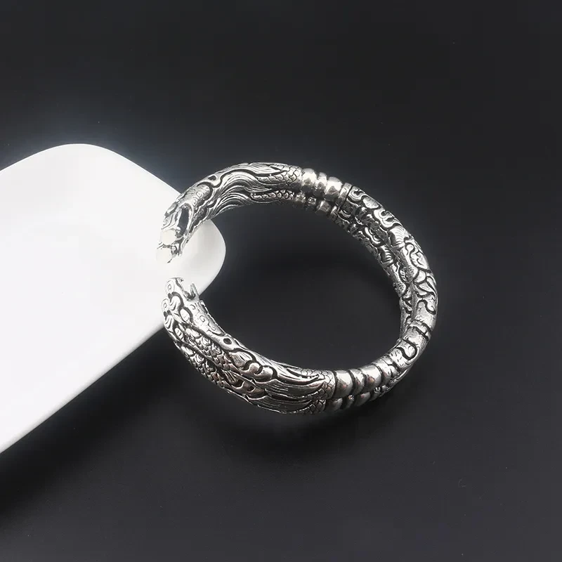 Double faucet bracelet Retro silver opening Buddha with the same paragraph Viking wolf head bracelet