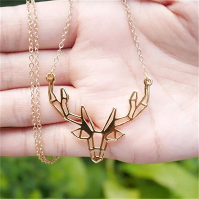 Origami Elk Horn Pendant Women's Necklace