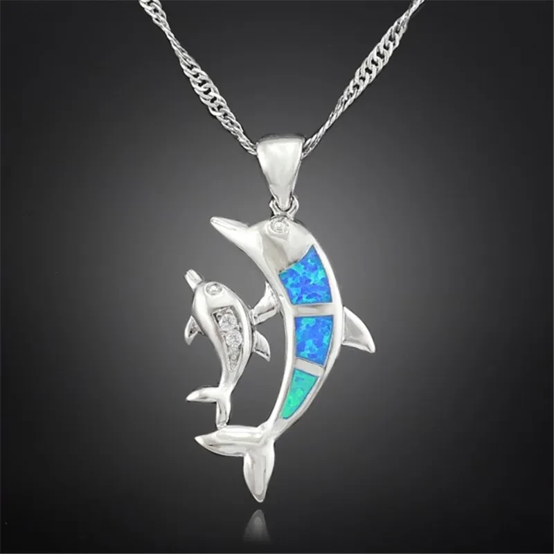 Fashion New Opal Dolphin Silver Pendant