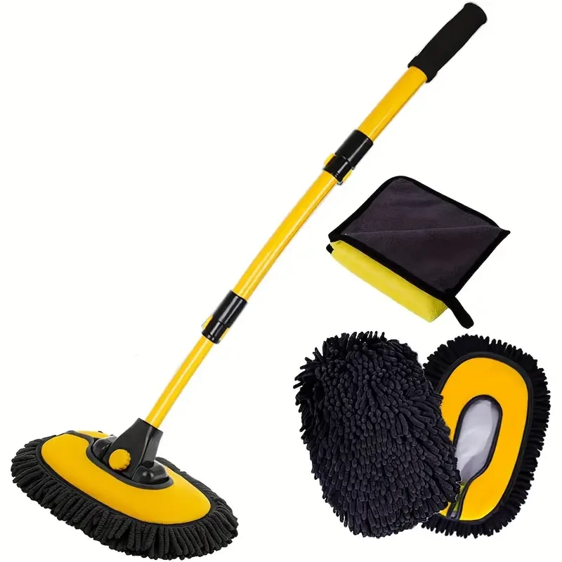 1pc Aluminum Car Wash Brush with Long Handle, Ultra-Fine Fiber Towel