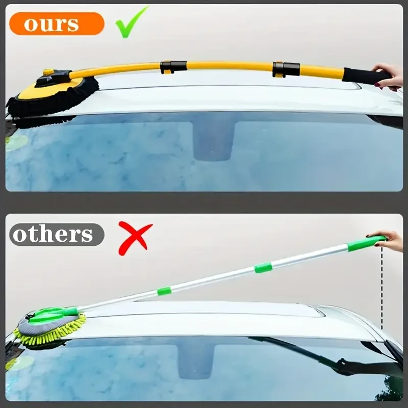1pc Aluminum Car Wash Brush with Long Handle, Ultra-Fine Fiber Towel