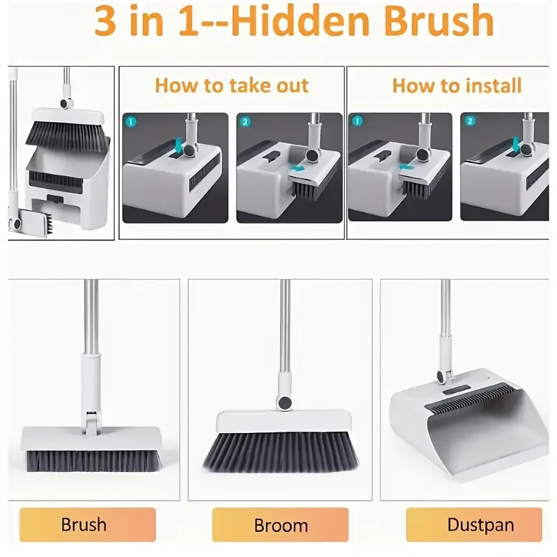 3-in-1 Foldable Broom and Dustpan Set