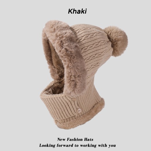 Twist Stripes Knitted Hat Scarf One-piece Fleece-lined Kit