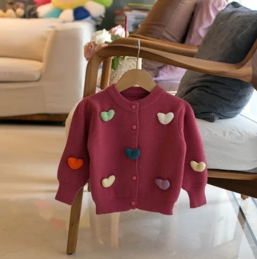 Spring Girls' Three-dimensional Love Puff Sleeve Sweater Coat