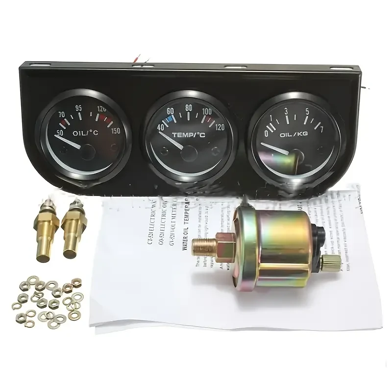 52mm Triple Kit Oil Temp Gauge Water Temp Gauge Temperature Oil Pressure Gauge Sensor 3in 1 Car Meter Auto Gauge