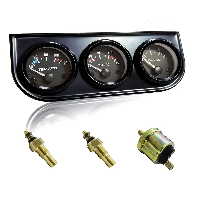 52mm Triple Kit Oil Temp Gauge Water Temp Gauge Temperature Oil Pressure Gauge Sensor 3in 1 Car Meter Auto Gauge