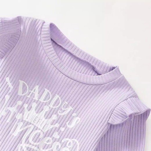 Baby Girl Cute Long Sleeve Sunken Stripe Top Flower Print Trousers Two-piece Set