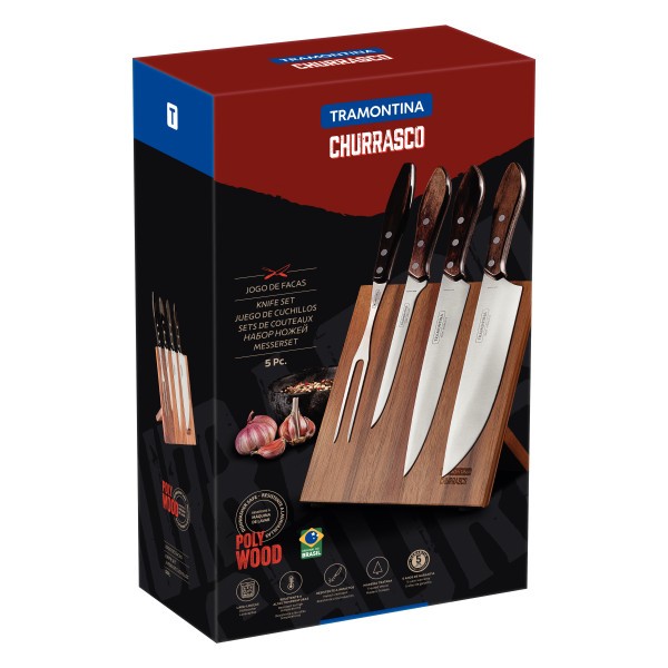 Churrasco Barbecue Knife Block 5 Piece - Brown - Tramontina