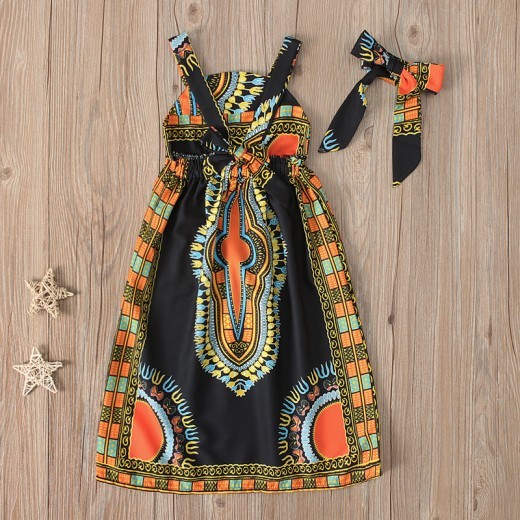 Girls' African Bohemian Sleeveless Sling Dress