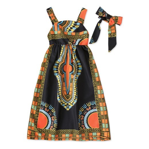 Girls' African Bohemian Sleeveless Sling Dress