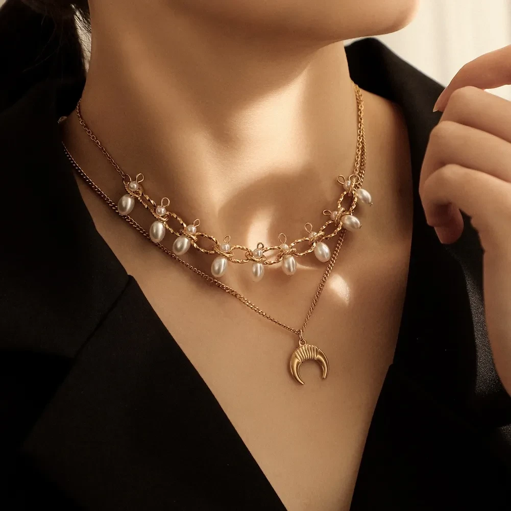 Stainless Steel Golden Moon Pendant Ladies