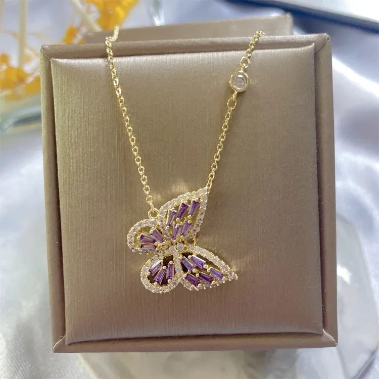 Premium Full Diamond Butterfly Pendant Necklace
