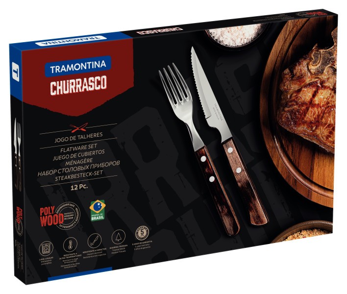 Churrasco Spanish Steak Cutlery 12 Piece Set - Brown - Tramontina
