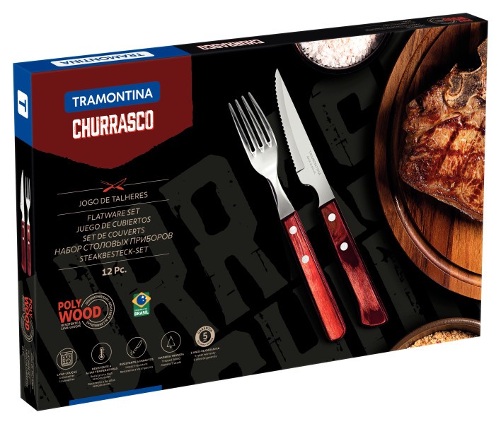 Churrasco Spanish Steak Cutlery 12 Piece Set - Red - Tramontina