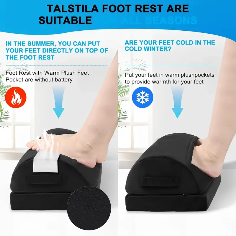Adjustable Height Office Footrest with Warm Foot Pocket