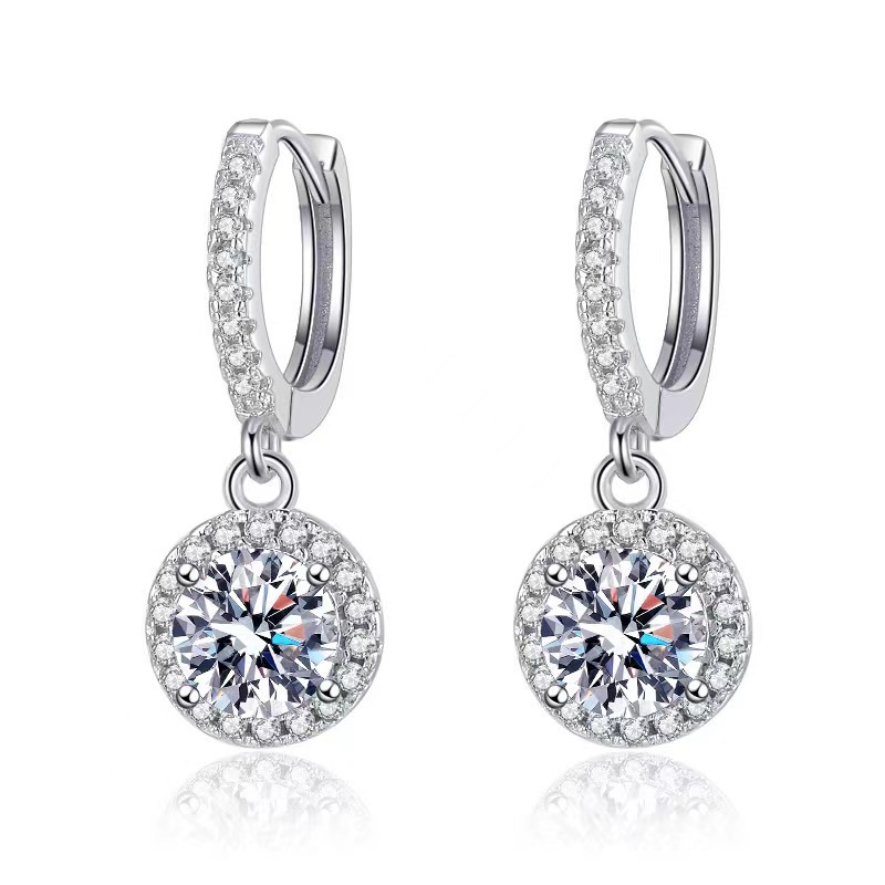 Diamond S925 Sterling Silver Round Bag Earrings