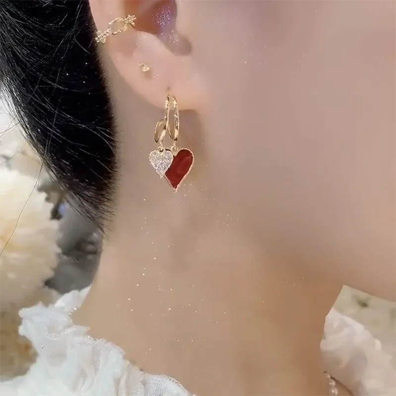 Women's Simple Temperament Red Love Heart Earrings