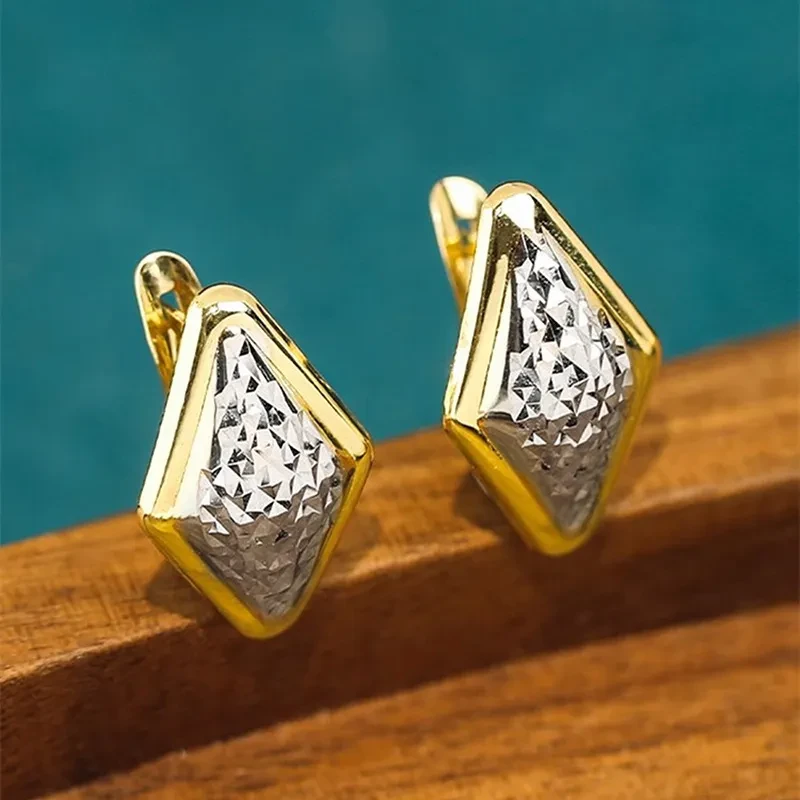 Rhombus Earrings Female Two-tone Geometric Design