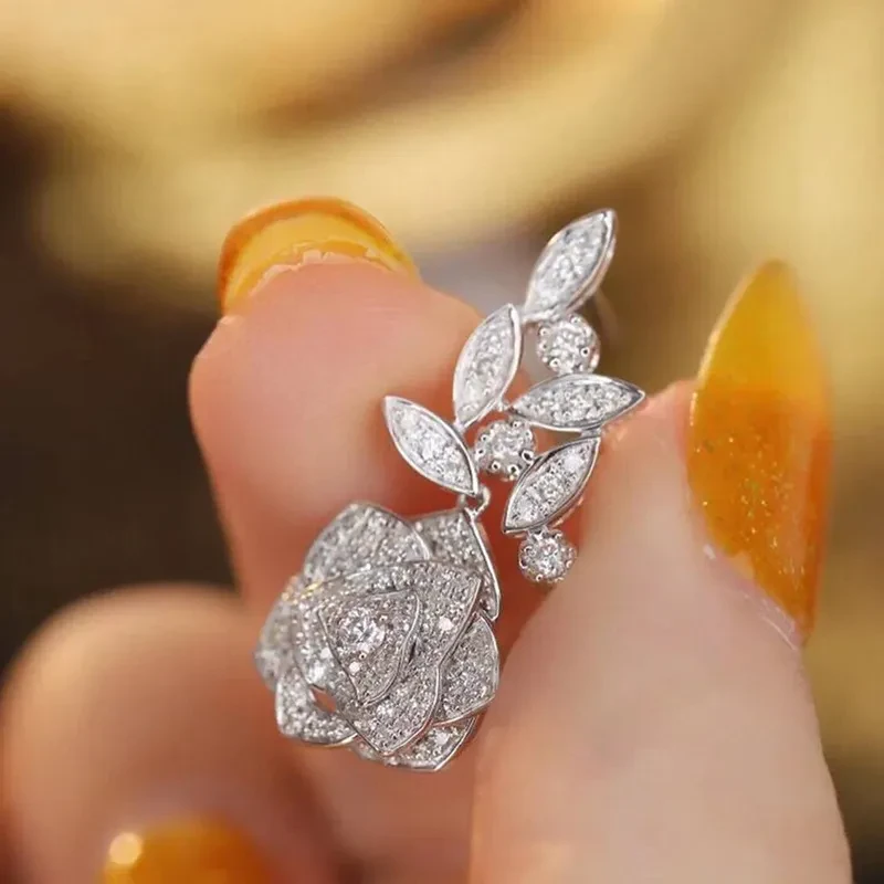 Flower Rose Earrings For Women Shiny
