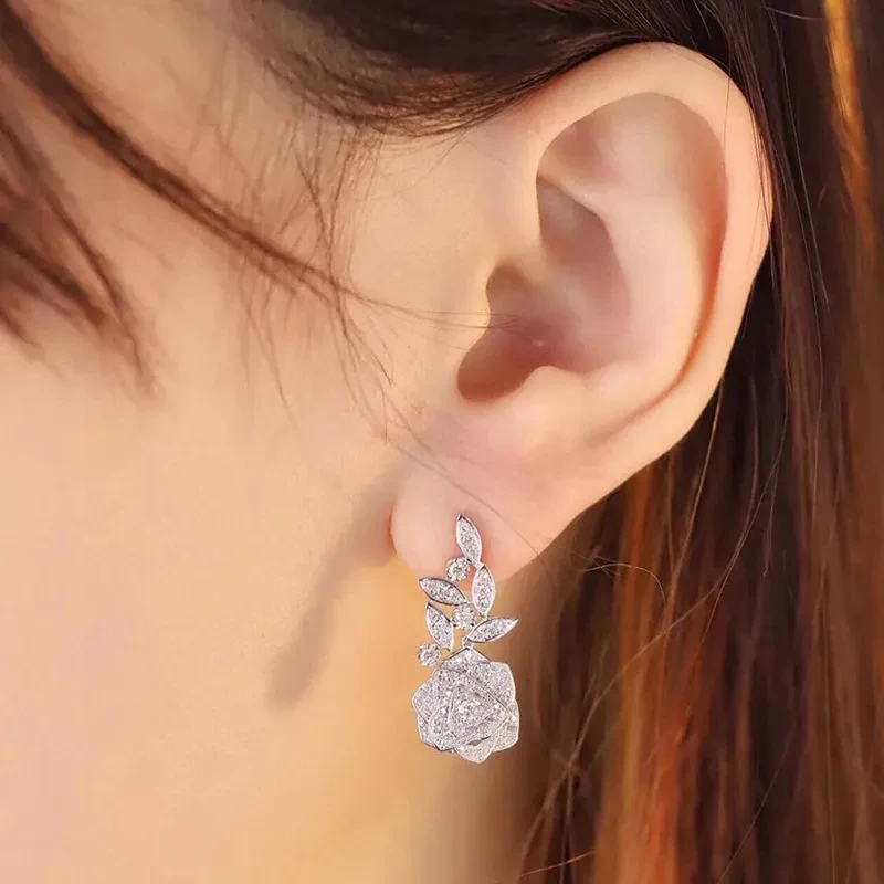 Flower Rose Earrings For Women Shiny