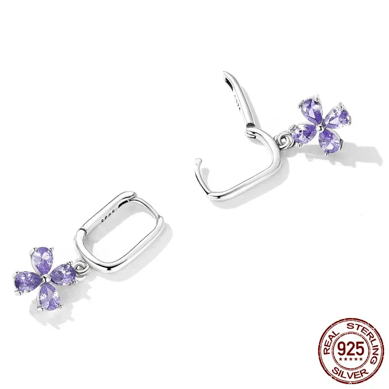 Sterling Silver Purple Zirconium Flower Purple Zircon