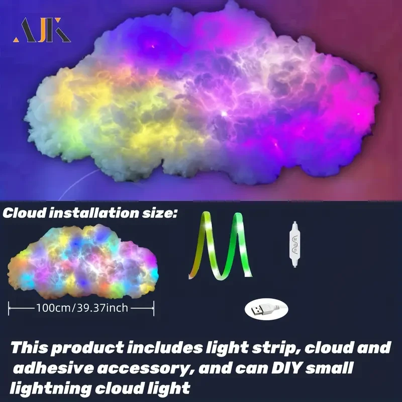 AJK 39.37 Inch LED Cloud Light with Music Rhythm & Thunder Effects